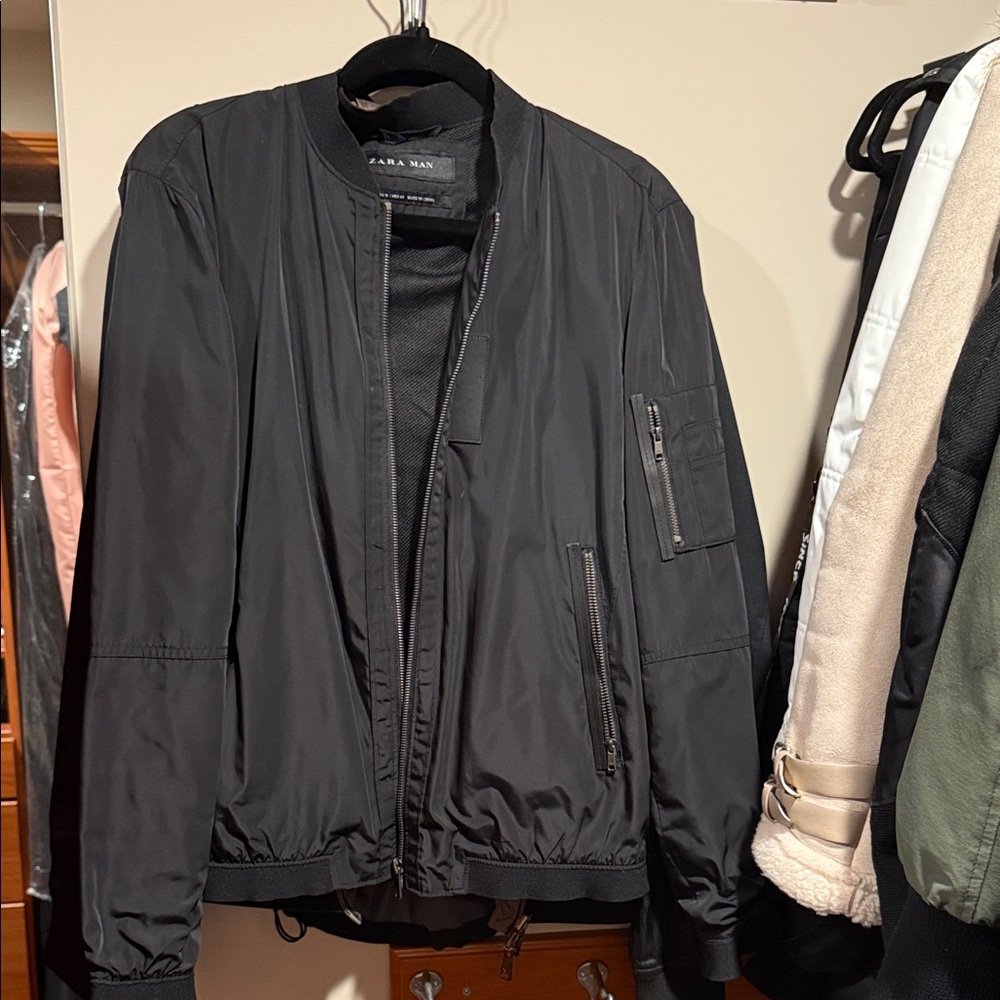 Zara Men's Classic Black Bomber Jacket